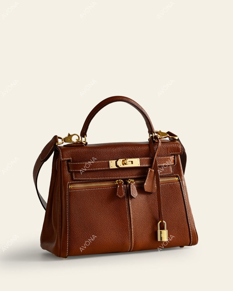 KRONOS POCHE PATINA GOLDEN BROWN - L - (W 28 x H 22 x D 11 cm) / GOLD