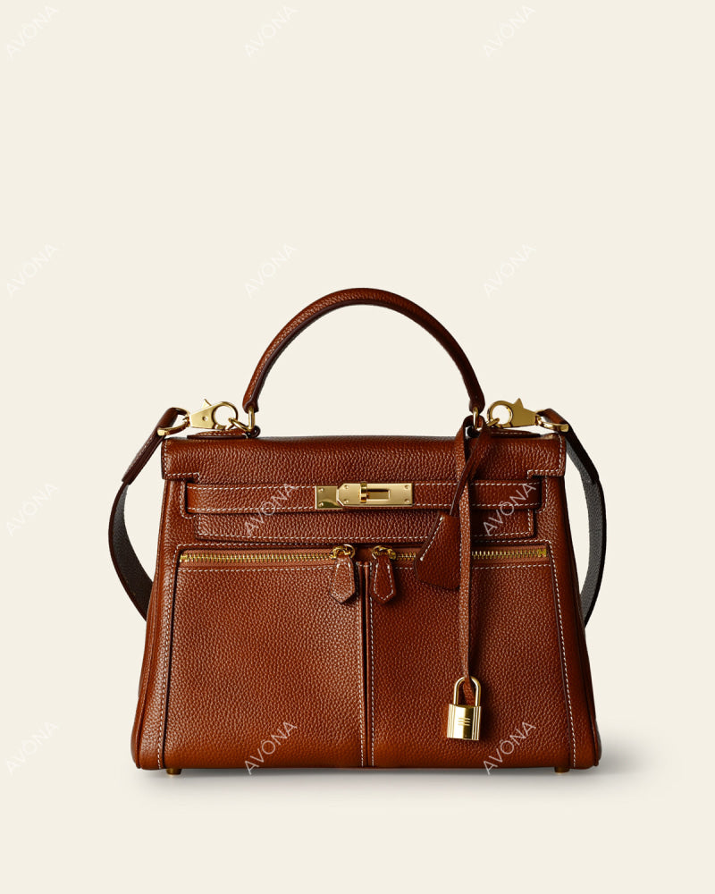 KRONOS POCHE PATINA GOLDEN BROWN - L - (W 28 x H 22 x D 11 cm) / GOLD