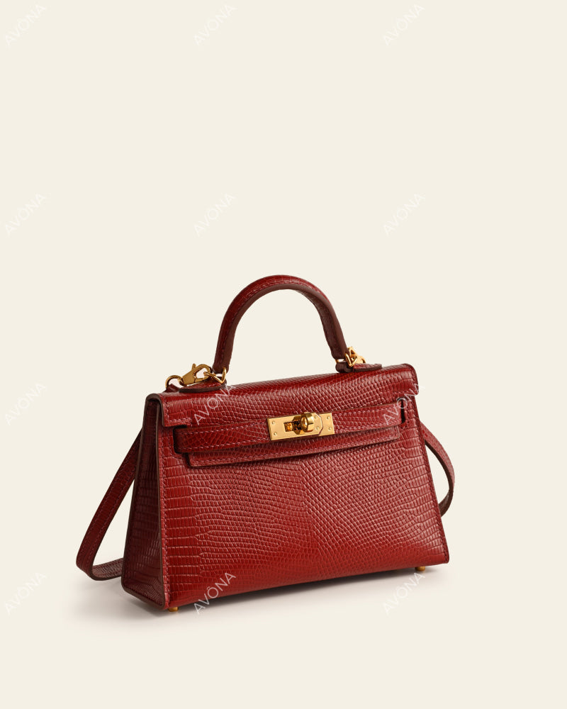 MINI BORDEAUX LIZARD - XS - (W 19 × H 13 × D 4.5 cm) / GOLD