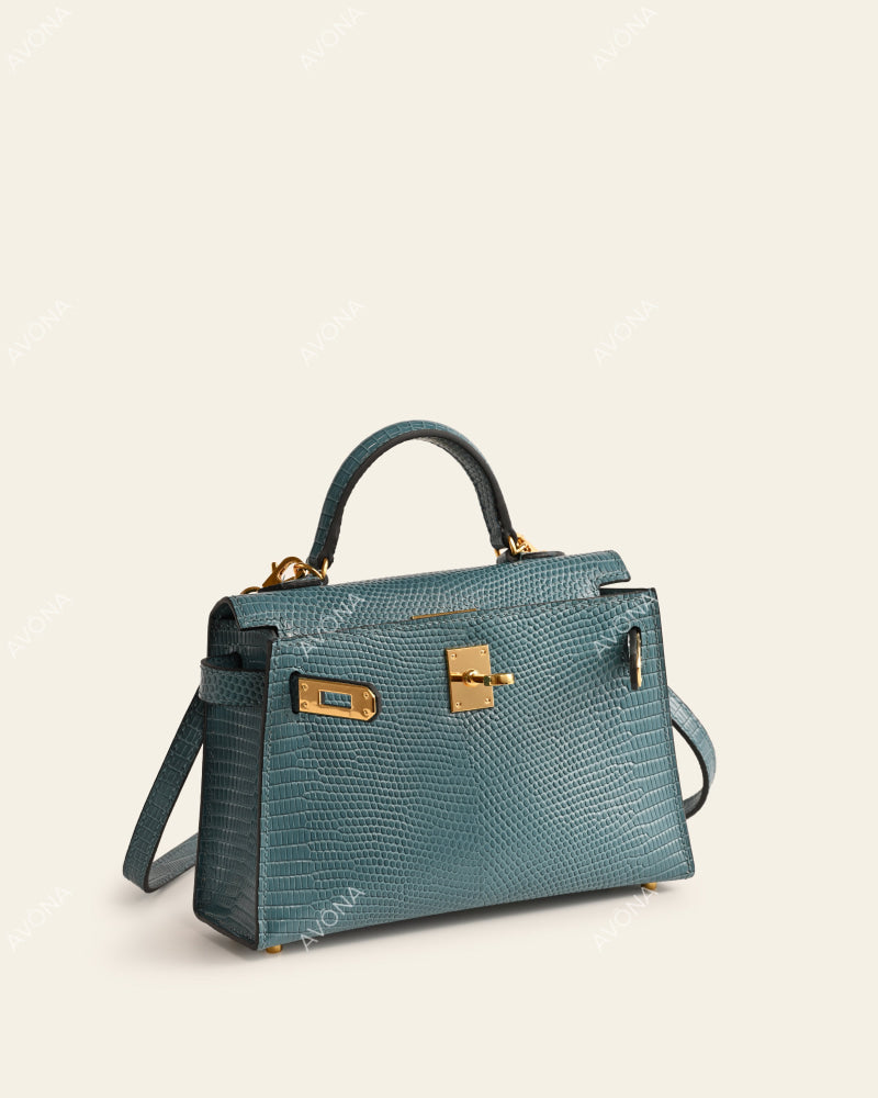 MINI DENIM BLUE LIZARD - XS - (W 19 × H 13 × D 4.5 cm) / GOLD
