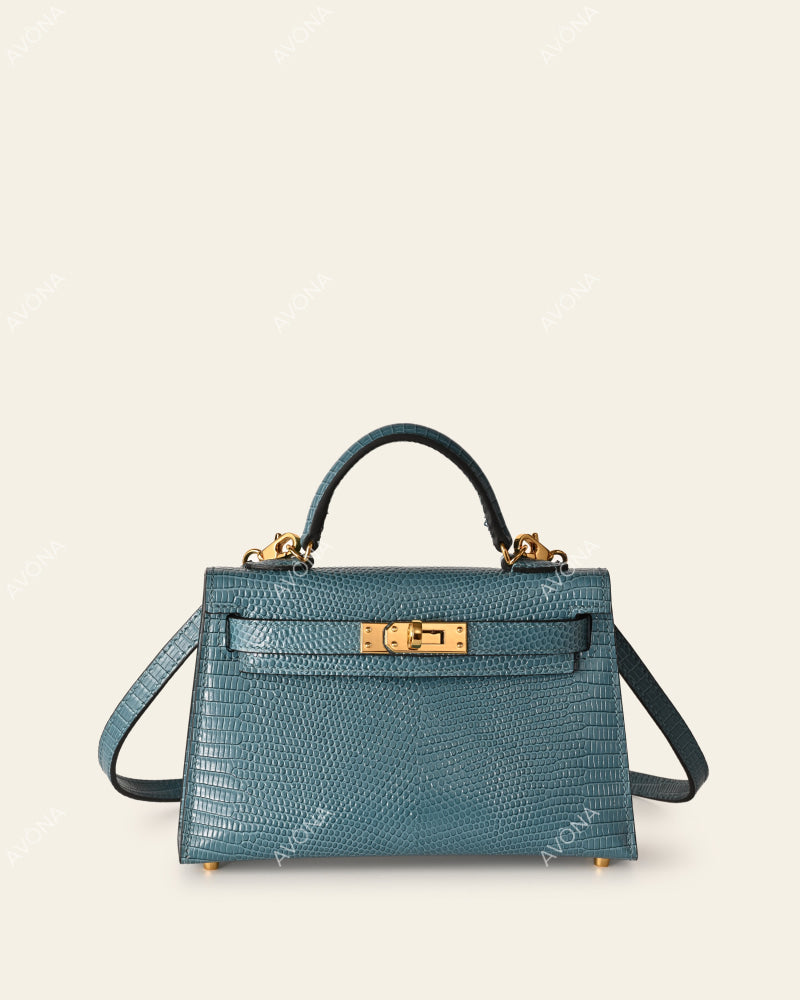 MINI DENIM BLUE LIZARD - XS - (W 19 × H 13 × D 4.5 cm) / GOLD