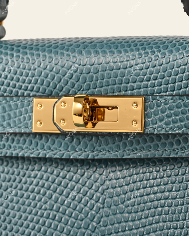 MINI DENIM BLUE LIZARD - XS - (W 19 × H 13 × D 4.5 cm) / GOLD