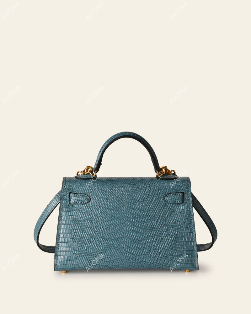 MINI DENIM BLUE LIZARD - XS - (W 19 × H 13 × D 4.5 cm) / GOLD
