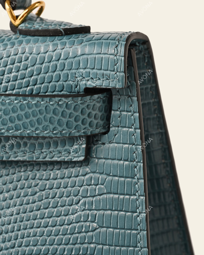 MINI DENIM BLUE LIZARD - XS - (W 19 × H 13 × D 4.5 cm) / GOLD
