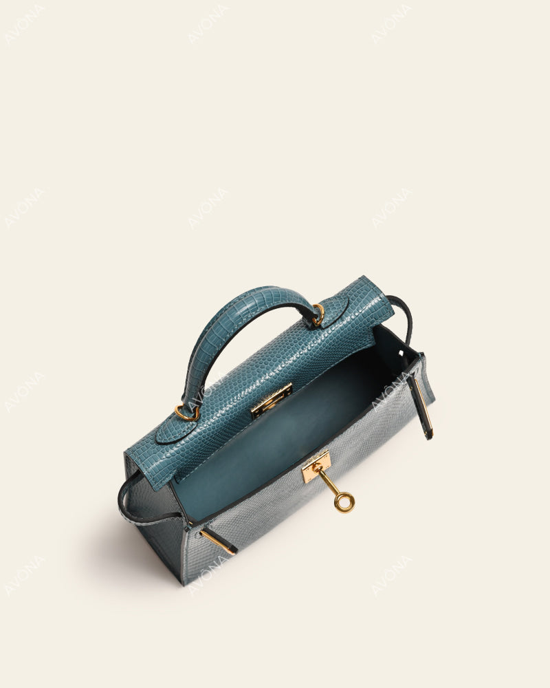 MINI DENIM BLUE LIZARD - XS - (W 19 × H 13 × D 4.5 cm) / GOLD