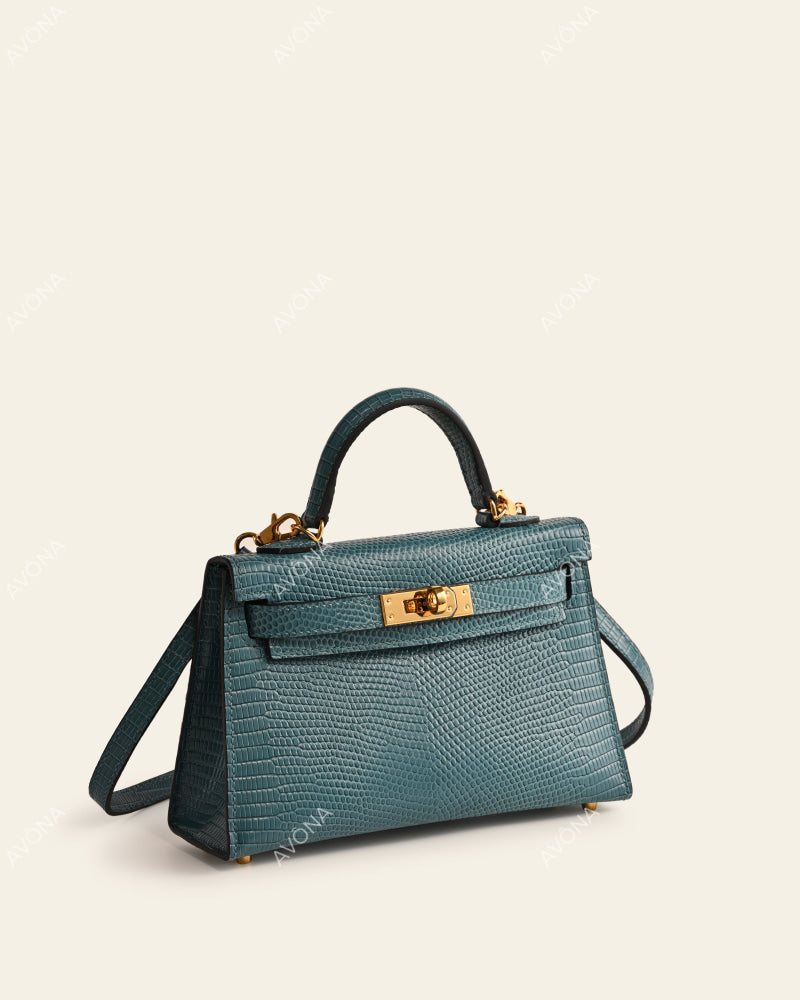 MINI DENIM BLUE LIZARD - XS - (W 19 × H 13 × D 4.5 cm) / GOLD