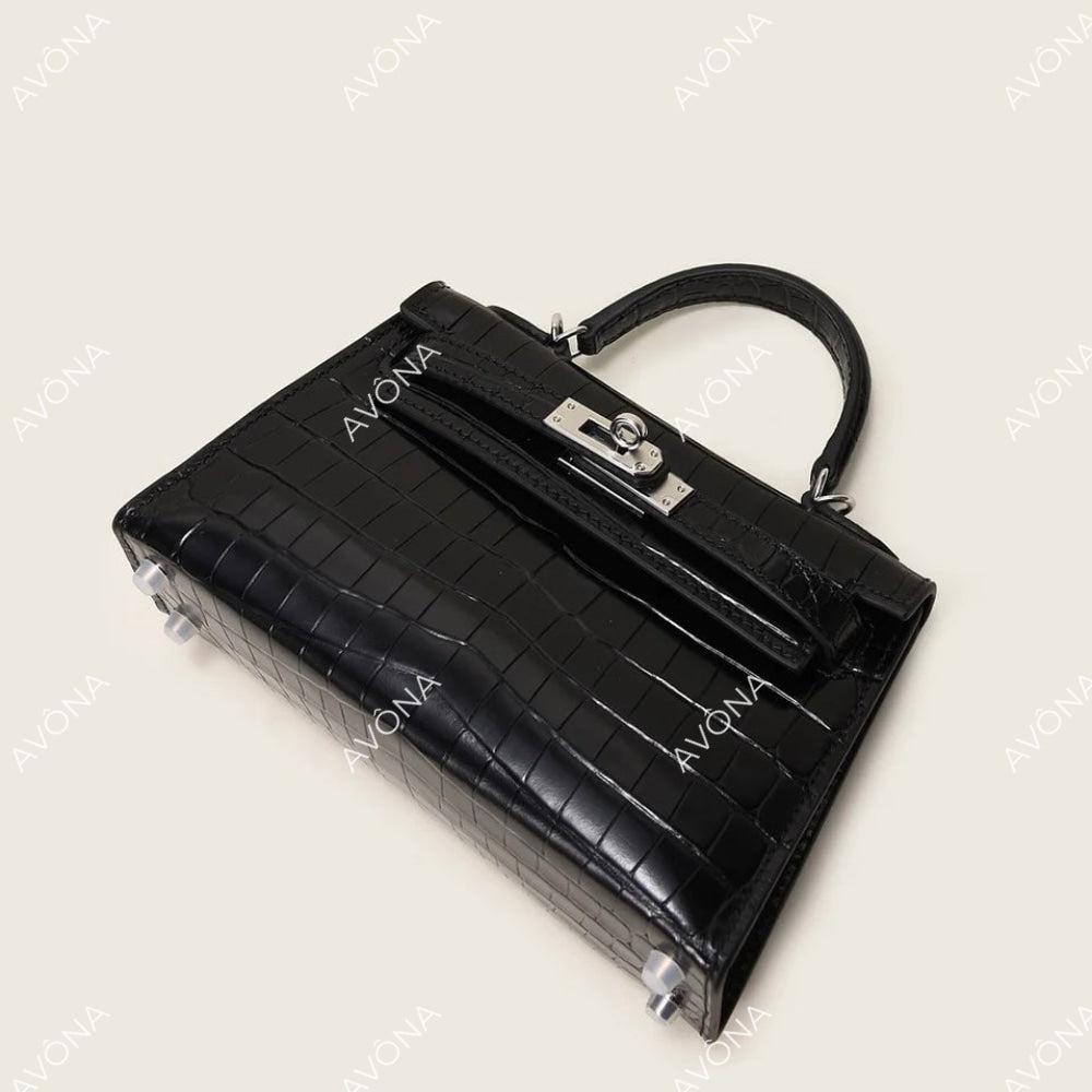 MIRAGE ONYX CROCODILE GLOSSY XS (19x13x5cm) / SILVER