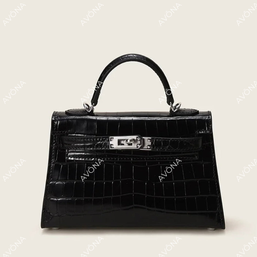 MIRAGE ONYX CROCODILE GLOSSY XS (19x13x5cm) / SILVER