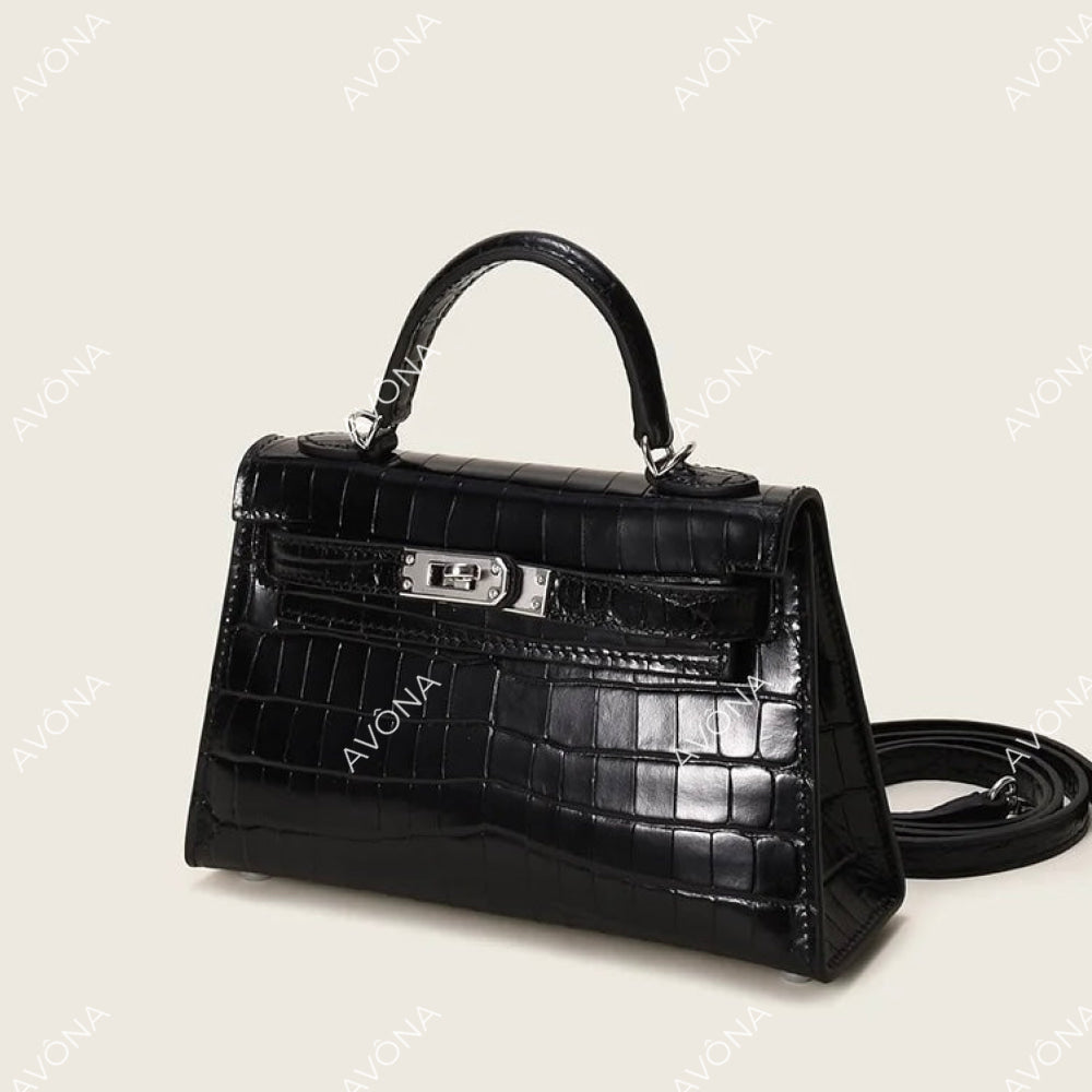 MIRAGE ONYX CROCODILE GLOSSY XS (19x13x5cm) / SILVER