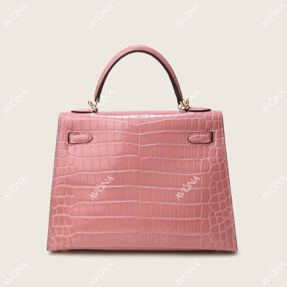MIRAGE BLUSH CROCODILE M (25x20x8cm) / GOLD