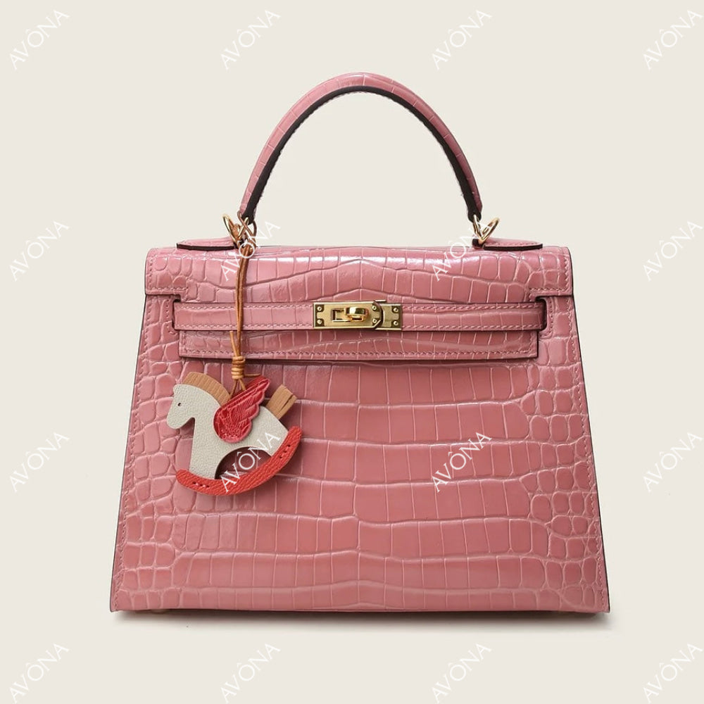MIRAGE BLUSH CROCODILE M (25x20x8cm) / GOLD