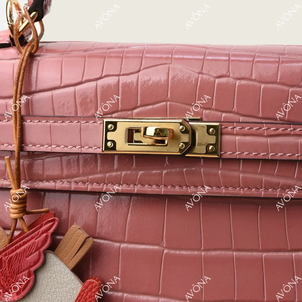 MIRAGE BLUSH CROCODILE M (25x20x8cm) / GOLD