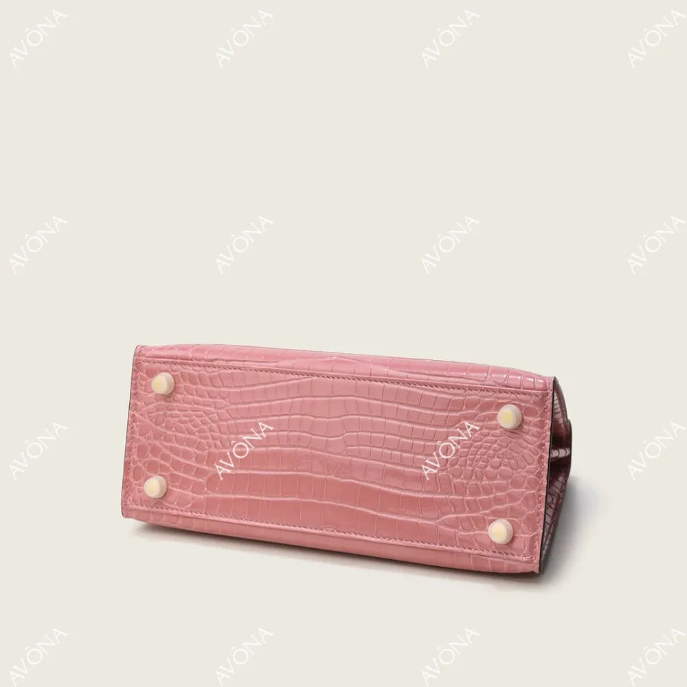 MIRAGE BLUSH CROCODILE M (25x20x8cm) / GOLD