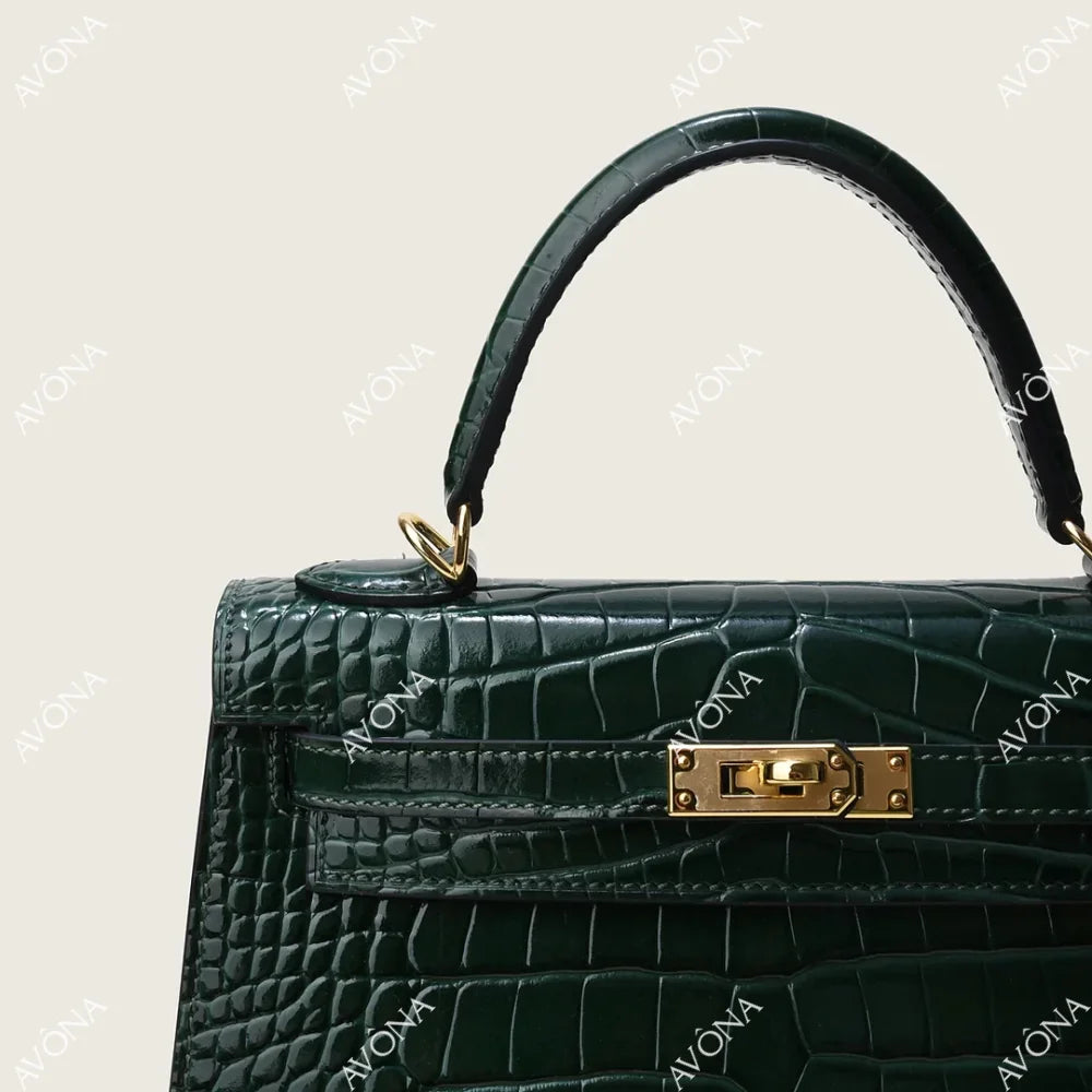 MIRAGE EMERALD CROCODILE M (25x20x8cm) / GOLD