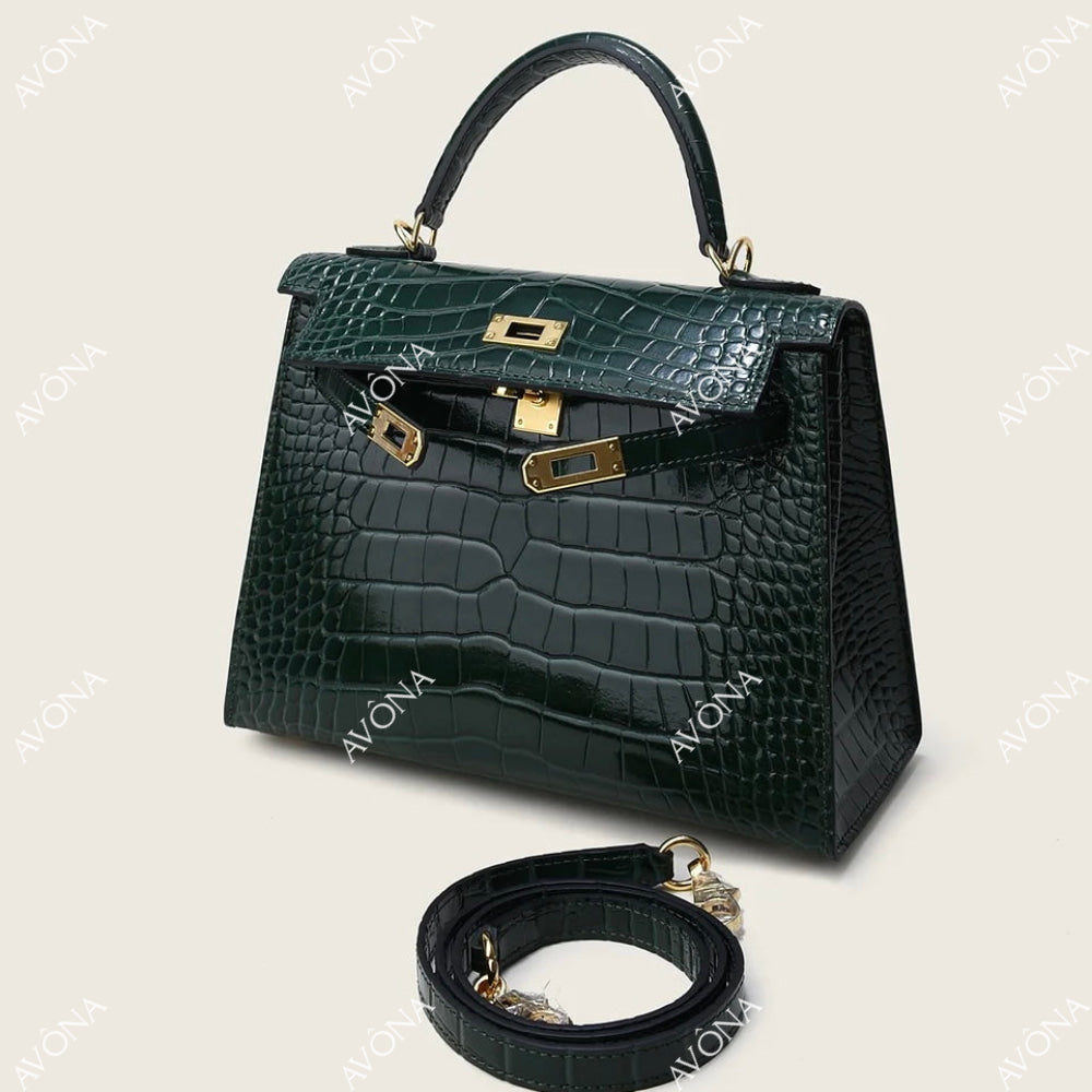 MIRAGE EMERALD CROCODILE M (25x20x8cm) / GOLD