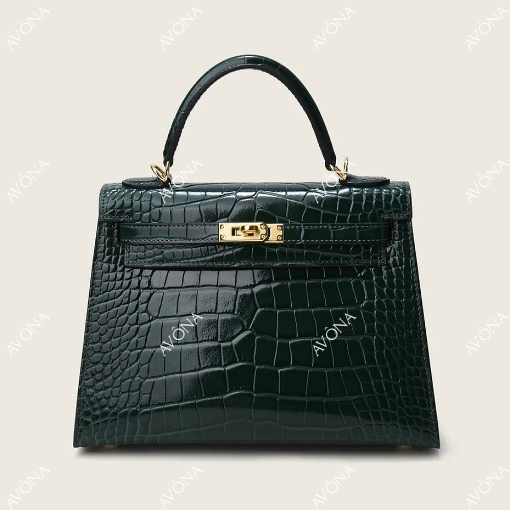 MIRAGE EMERALD CROCODILE M (25x20x8cm) / GOLD