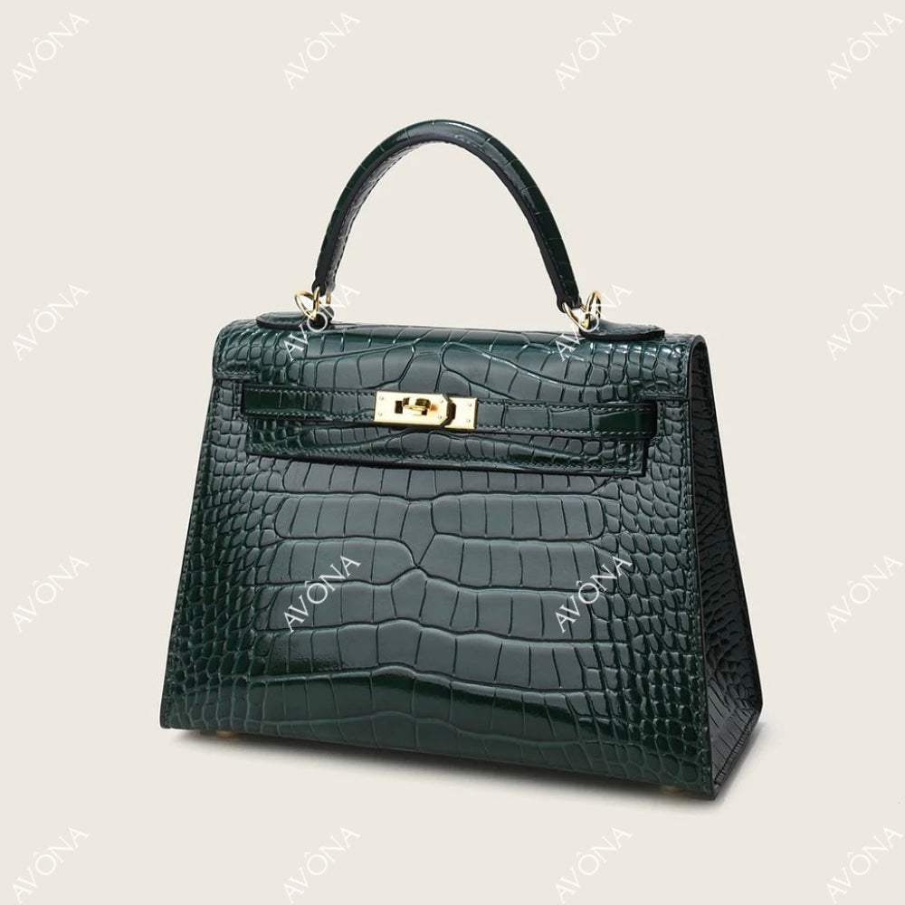 MIRAGE EMERALD CROCODILE M (25x20x8cm) / GOLD
