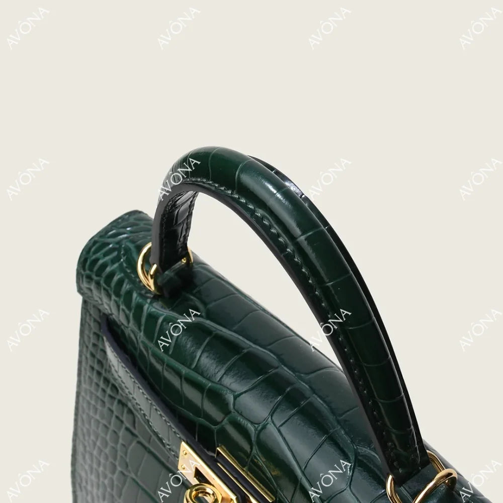 MIRAGE EMERALD CROCODILE M (25x20x8cm) / GOLD