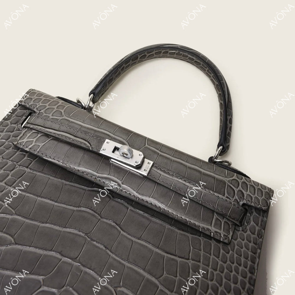 MIRAGE GRAPHITE TWIST CROCODILE M (25x20x8cm) / SILVER