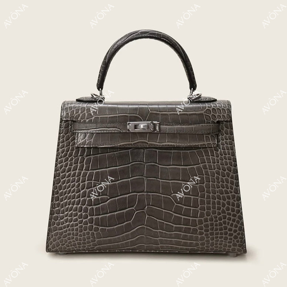 MIRAGE GRAPHITE TWIST CROCODILE M (25x20x8cm) / SILVER