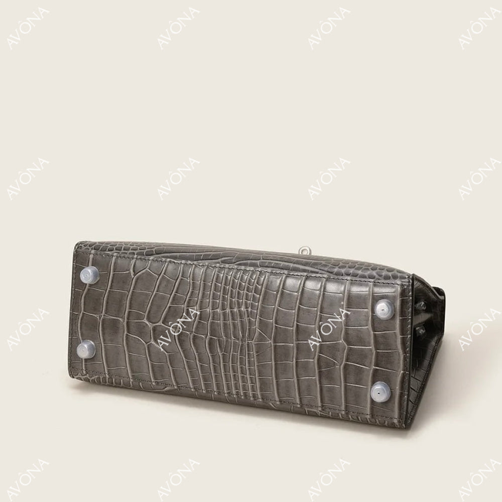 MIRAGE GRAPHITE TWIST CROCODILE M (25x20x8cm) / SILVER