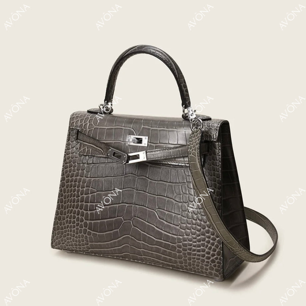 MIRAGE GRAPHITE TWIST CROCODILE M (25x20x8cm) / SILVER