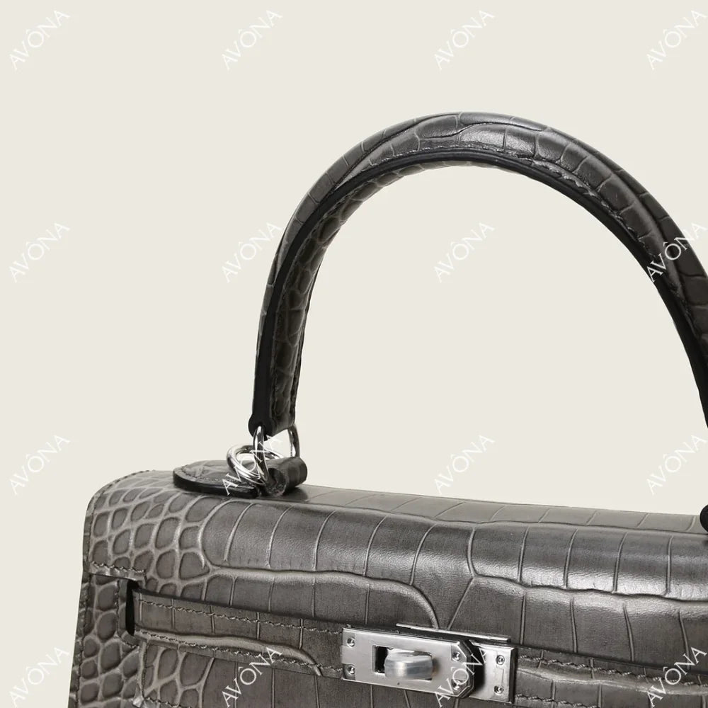 MIRAGE GRAPHITE TWIST CROCODILE M (25x20x8cm) / SILVER
