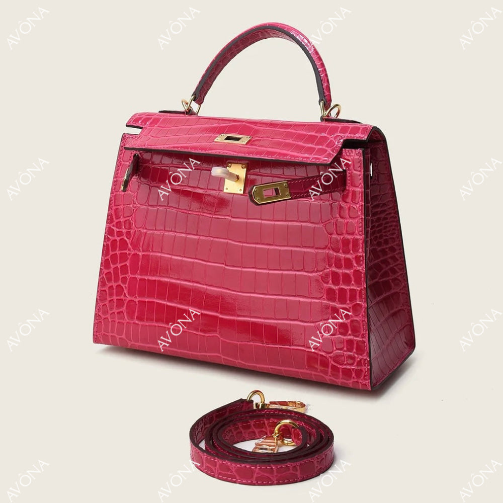 MIRAGE MAGENTA CROCODILE M (25x20x8cm) / GOLD