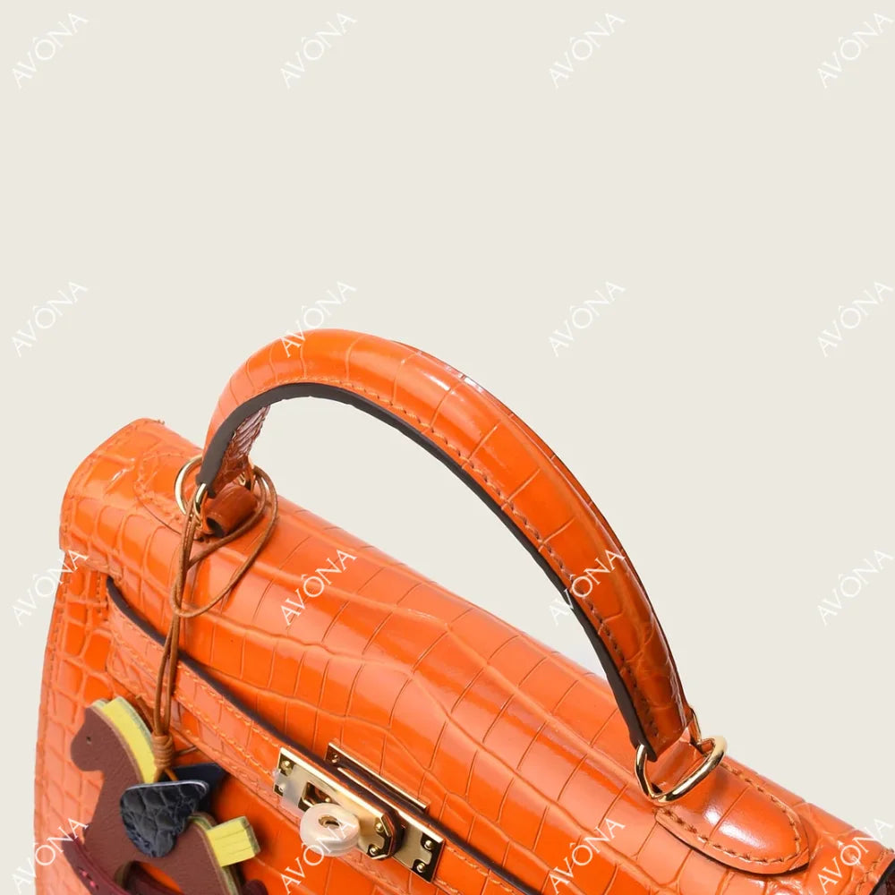 MIRAGE ORANGE CROCODILE M (25x20x8cm) / GOLD