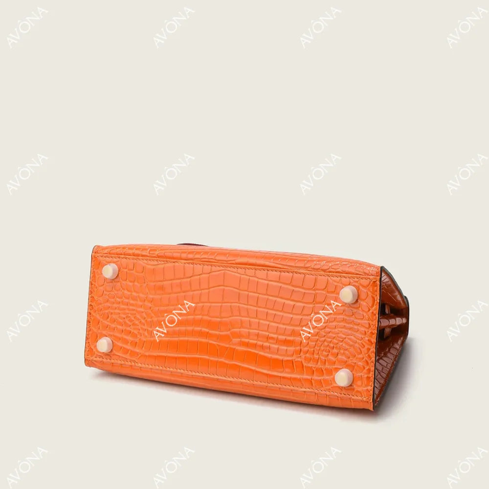 MIRAGE ORANGE CROCODILE M (25x20x8cm) / GOLD
