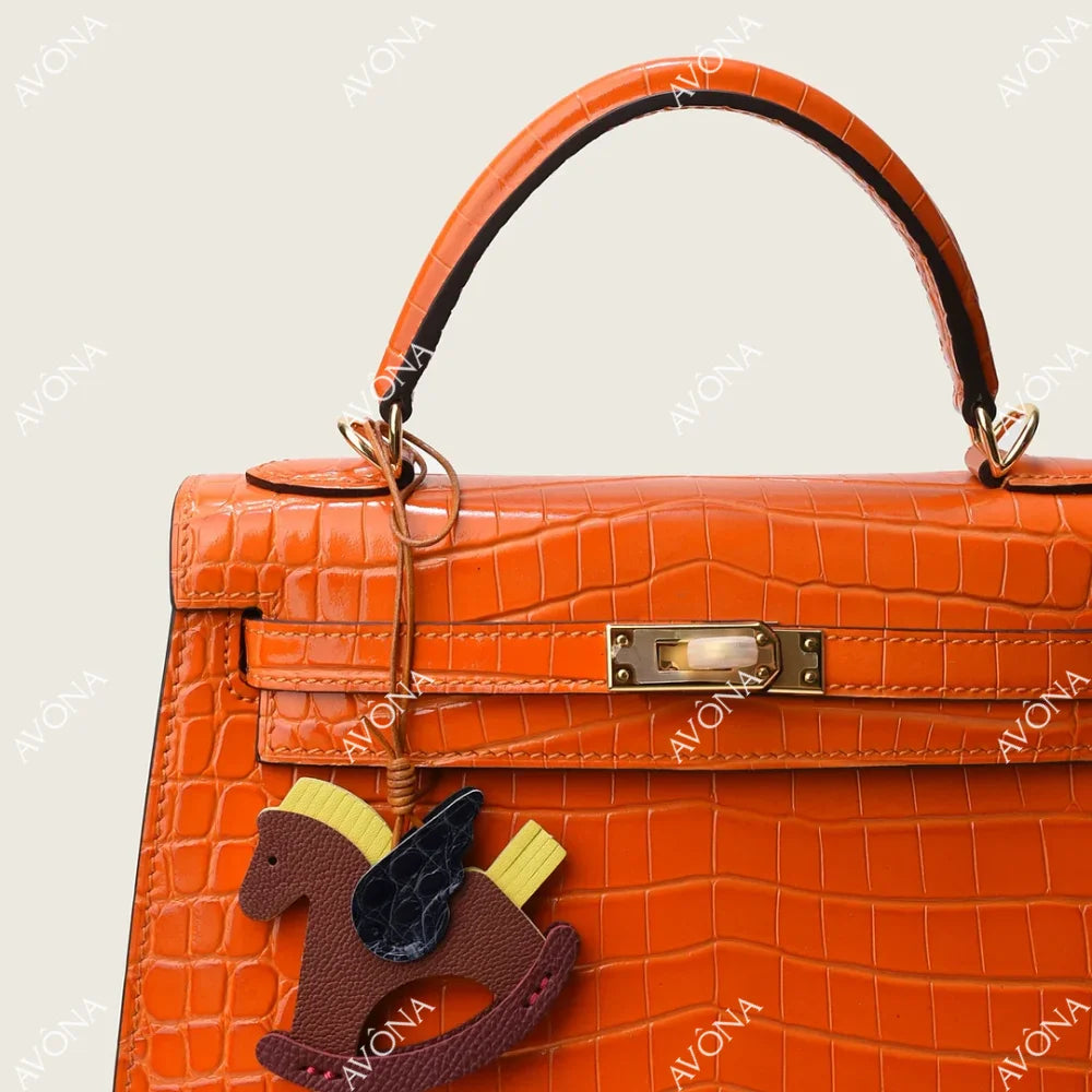 MIRAGE ORANGE CROCODILE M (25x20x8cm) / GOLD