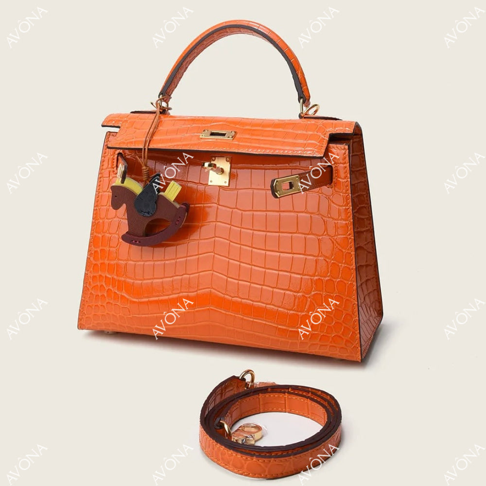 MIRAGE ORANGE CROCODILE M (25x20x8cm) / GOLD