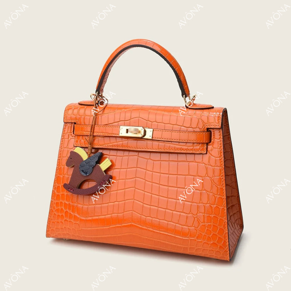 MIRAGE ORANGE CROCODILE M (25x20x8cm) / GOLD