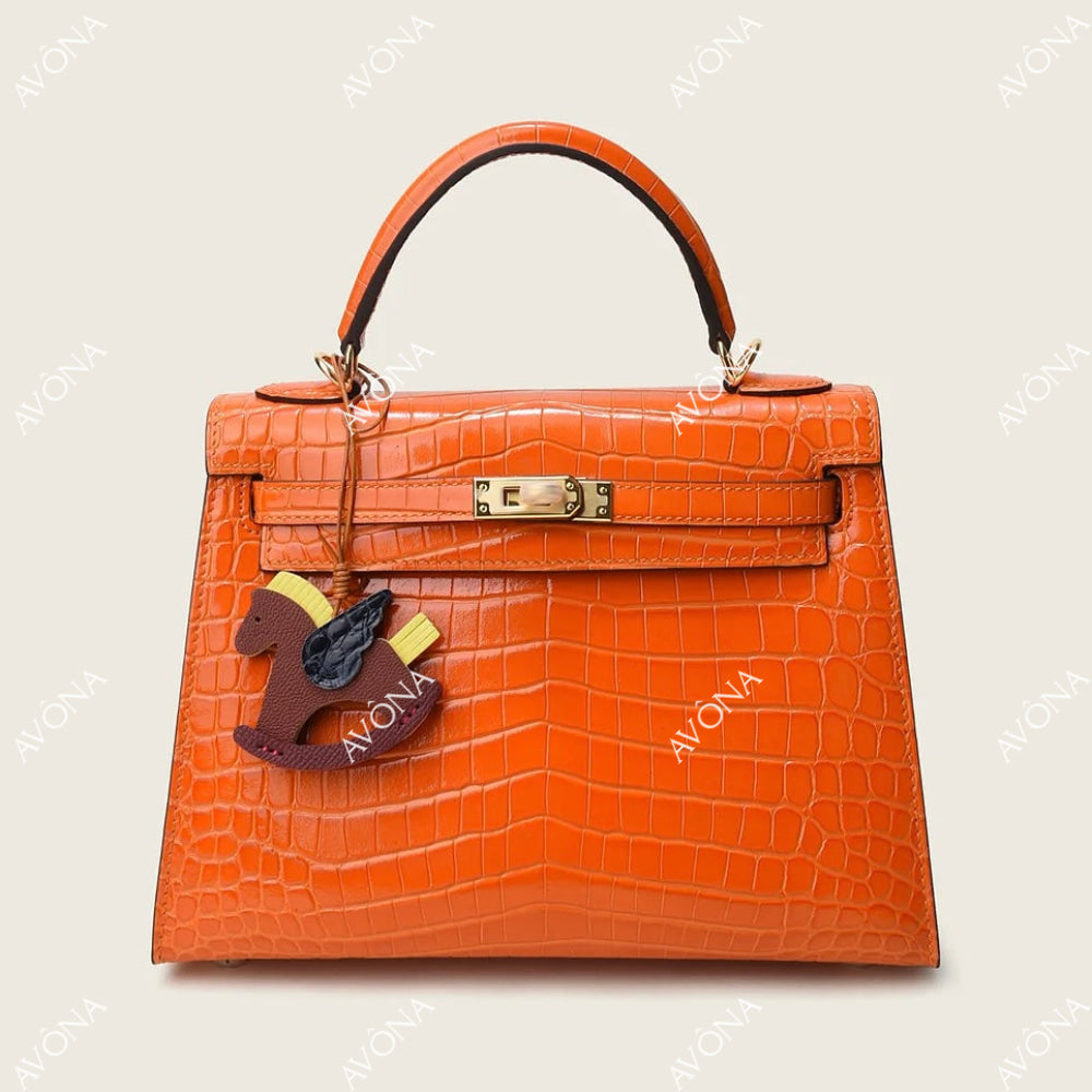 MIRAGE ORANGE CROCODILE M (25x20x8cm) / GOLD