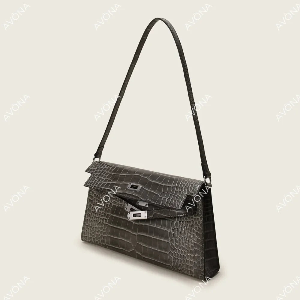 SELYLE GRAPHITE TWIST CROCODILE M (27x15x5cm) / SILVER