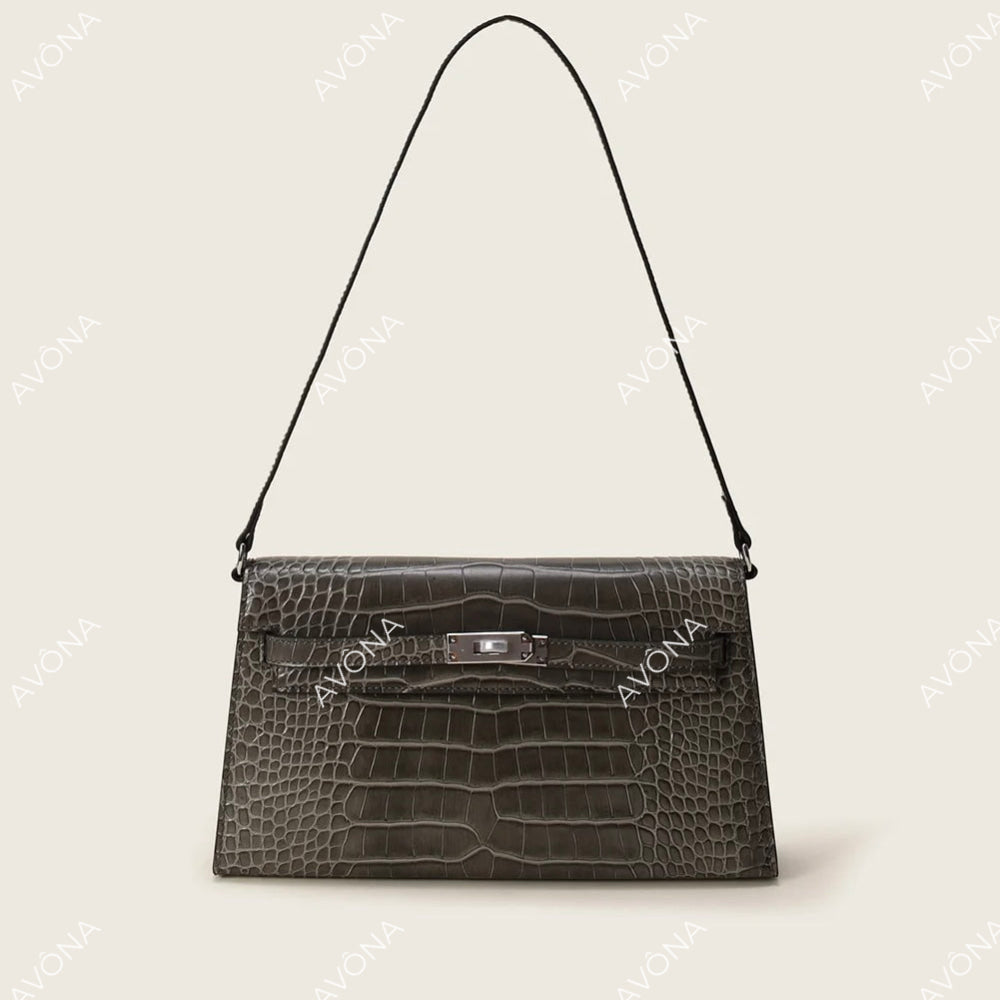 SELYLE GRAPHITE TWIST CROCODILE M (27x15x5cm) / SILVER