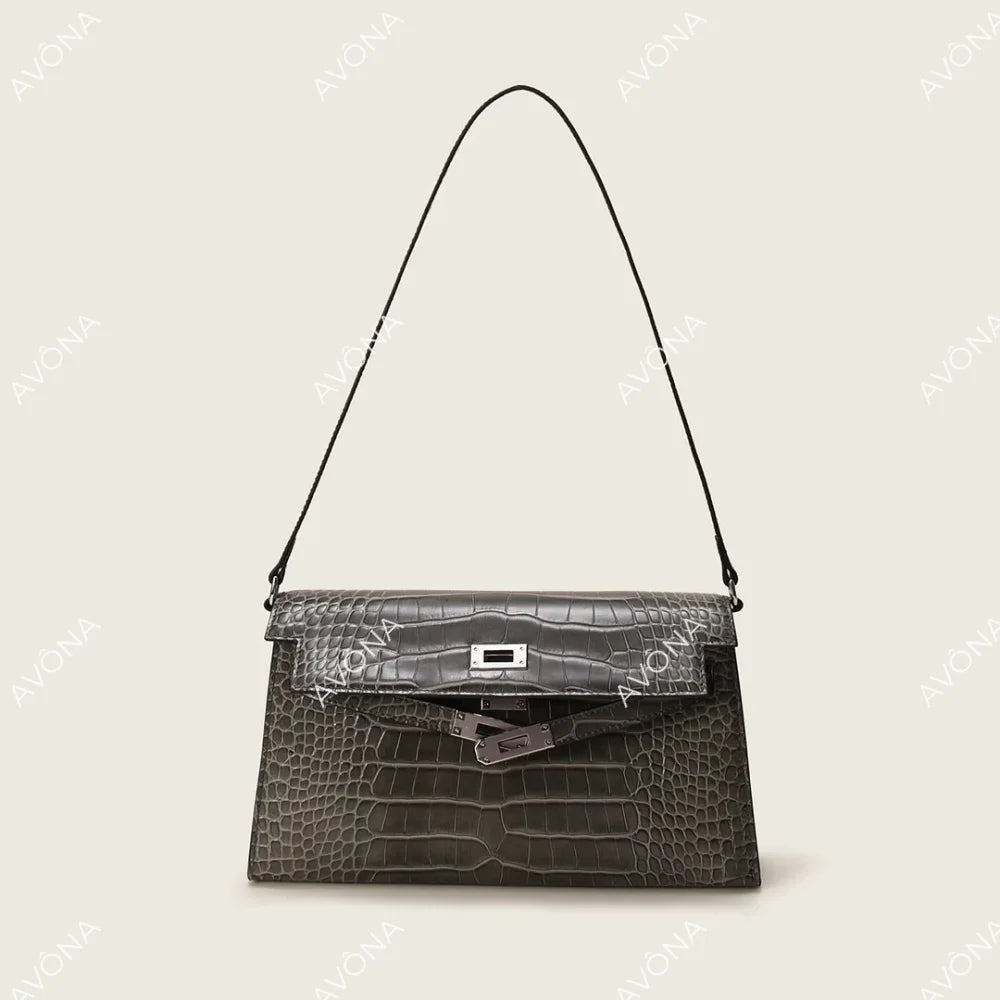 SELYLE GRAPHITE TWIST CROCODILE M (27x15x5cm) / SILVER