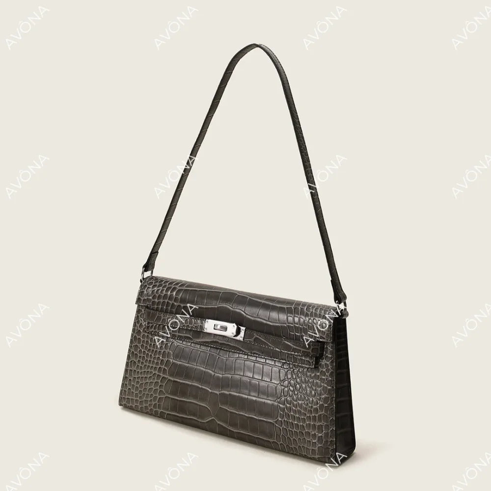 SELYLE GRAPHITE TWIST CROCODILE M (27x15x5cm) / SILVER