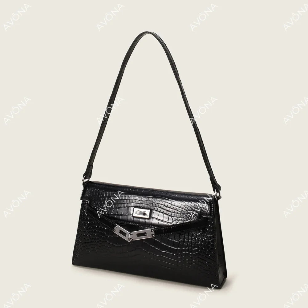 SELYLE ONYX CROCODILE M (27x15x5cm) / SILVER