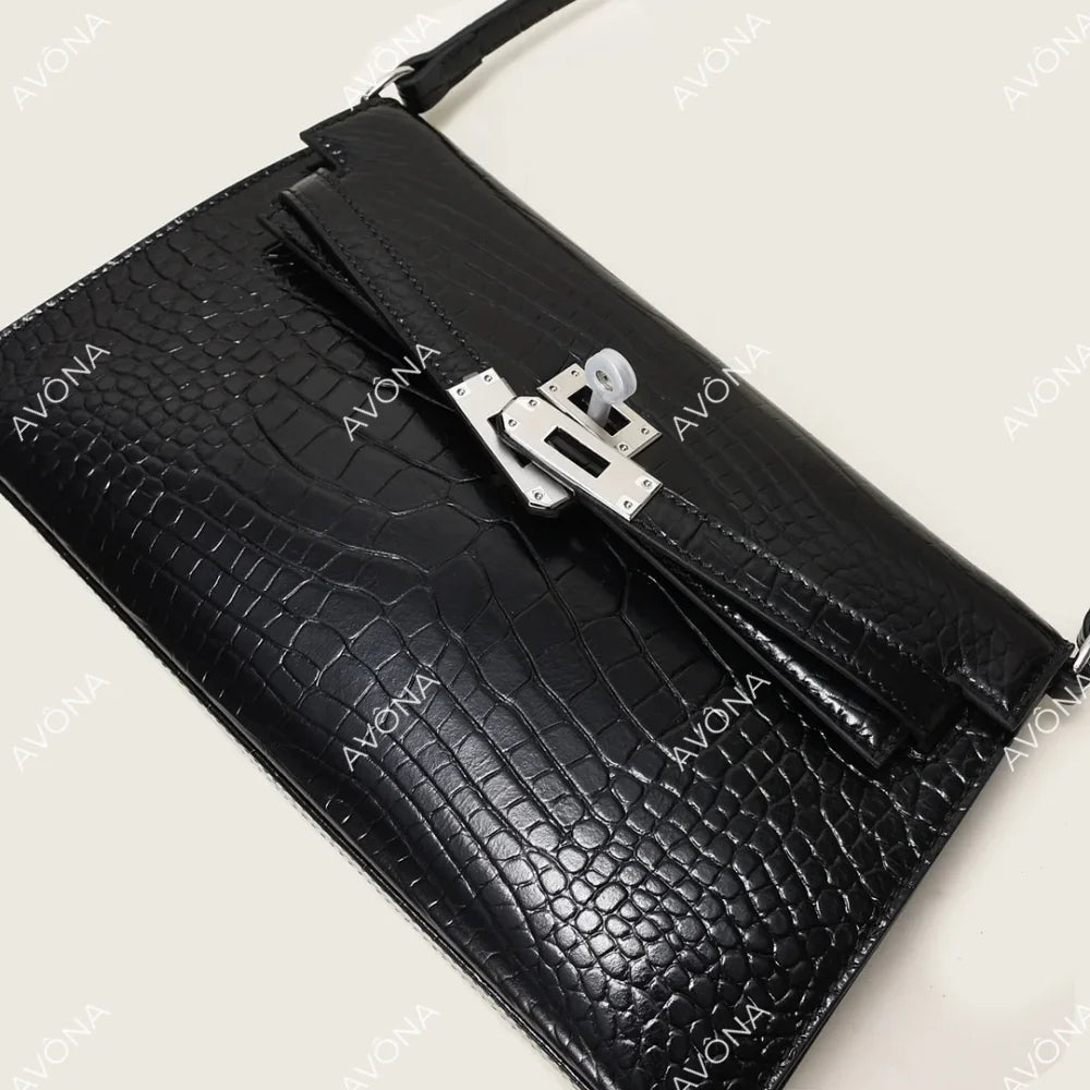 SELYLE ONYX CROCODILE M (27x15x5cm) / SILVER