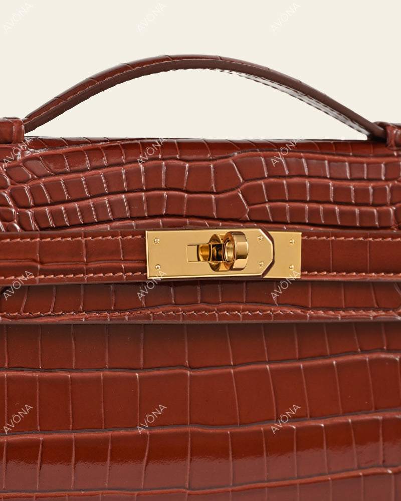 SOIRÉE - COGNAC CROC - M - (W 31 × H 14 × D 2 cm) / GOLD