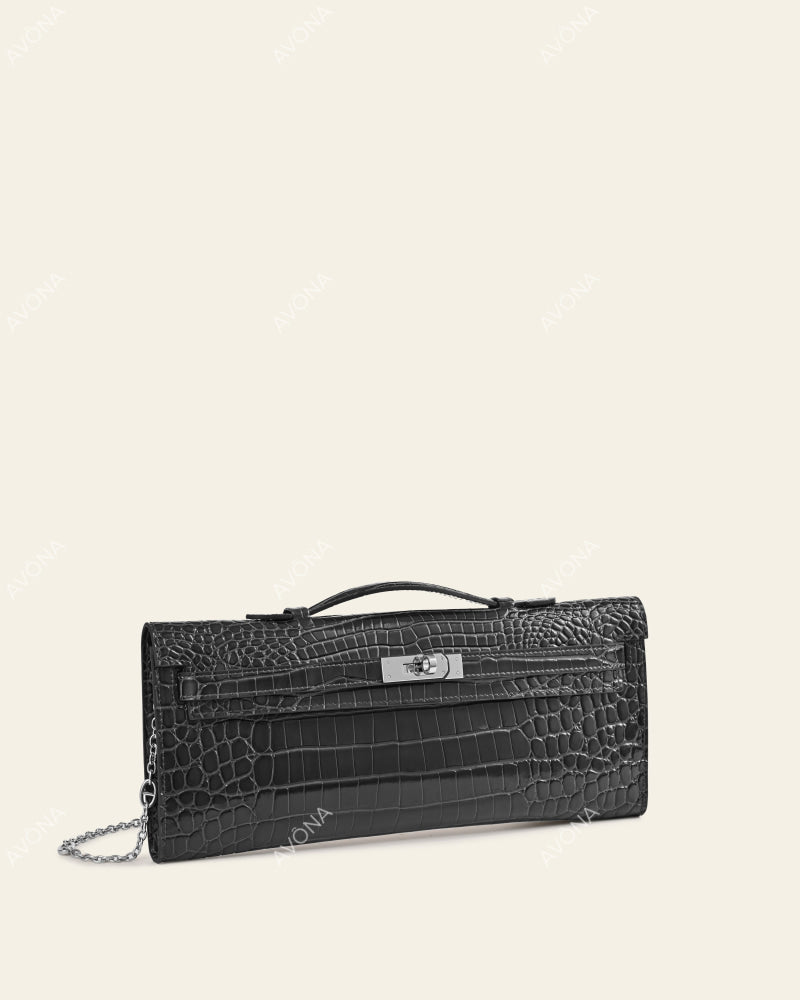 SOIRÉE - GRAPHITE CROC - M - (W 31 × H 14 × D 2 cm) / SILVER