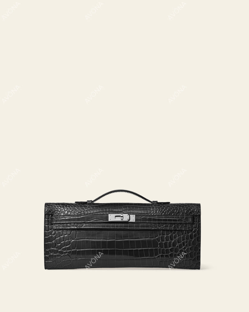 SOIRÉE - GRAPHITE CROC - M - (W 31 × H 14 × D 2 cm) / SILVER