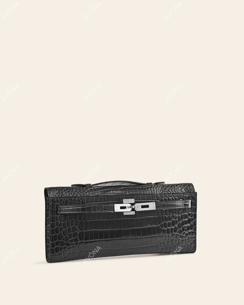 SOIRÉE - GRAPHITE CROC - M - (W 31 × H 14 × D 2 cm) / SILVER