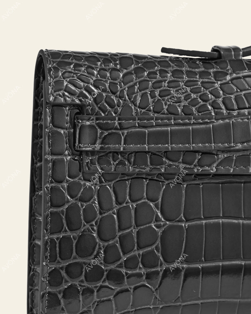 SOIRÉE - GRAPHITE CROC - M - (W 31 × H 14 × D 2 cm) / SILVER