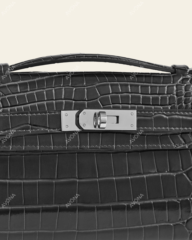 SOIRÉE - GRAPHITE CROC - M - (W 31 × H 14 × D 2 cm) / SILVER
