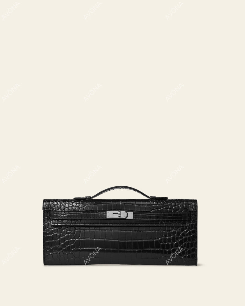 SOIRÉE - ONYX CROC - M - (W 31 × H 14 × D 2 cm) / SILVER