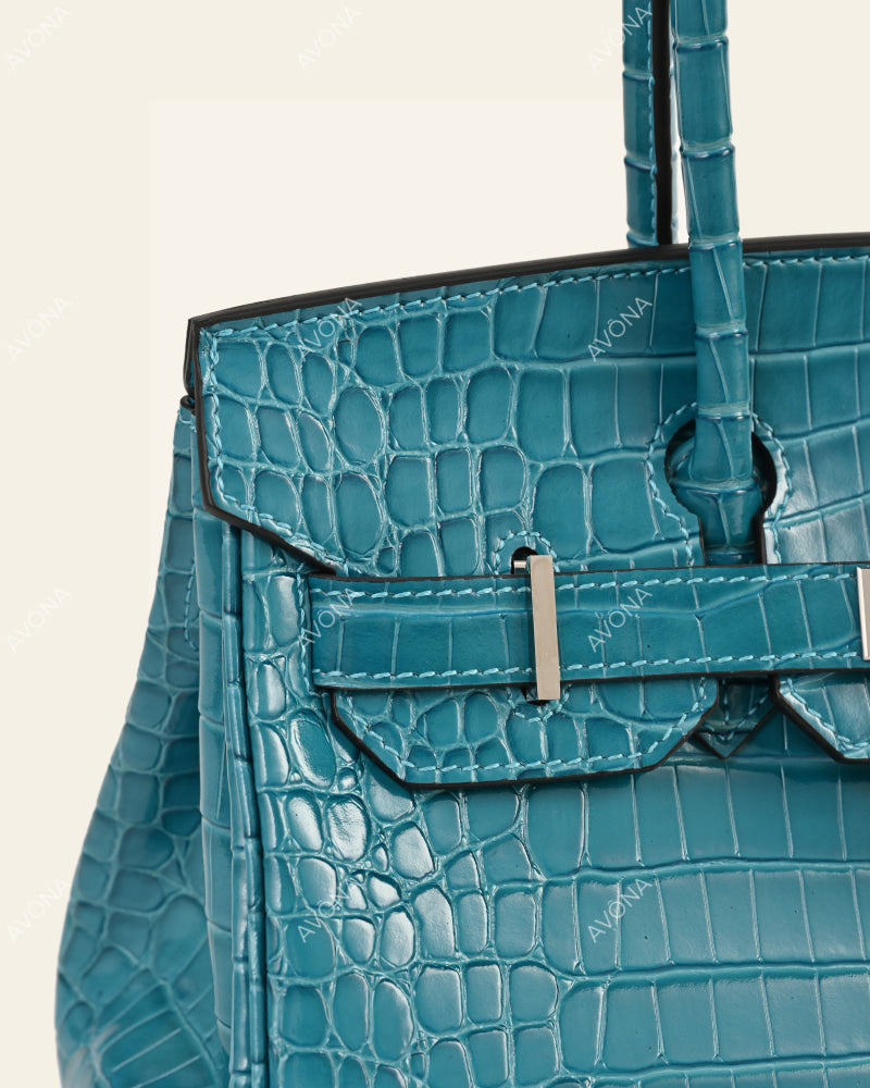 TOKIO SHOULDER - AZURE CROC - M - (W 29 × H 16 × D 14 cm) / SILVER