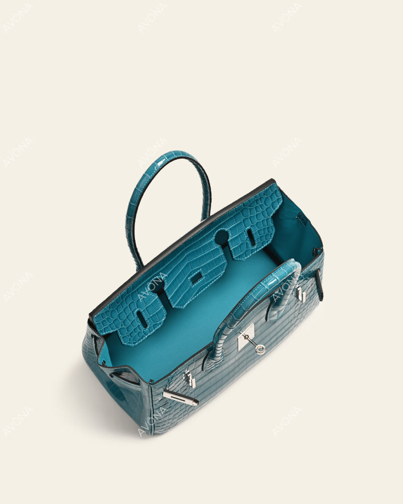 TOKIO SHOULDER - AZURE CROC - M - (W 29 × H 16 × D 14 cm) / SILVER