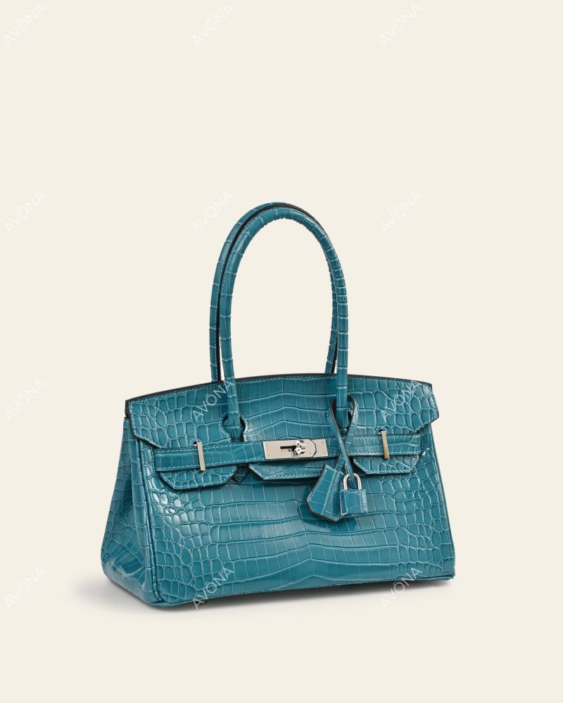 TOKIO SHOULDER - AZURE CROC - M - (W 29 × H 16 × D 14 cm) / SILVER